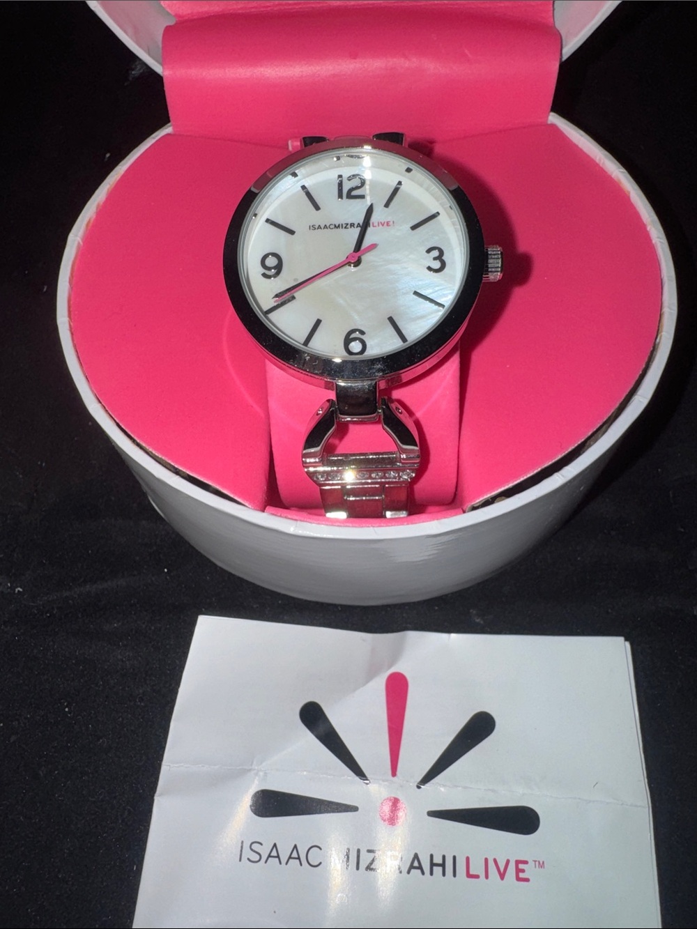 NWT Viintage Isaac Mizrahi Silver-Tone Case Watch w/ crystals on sides